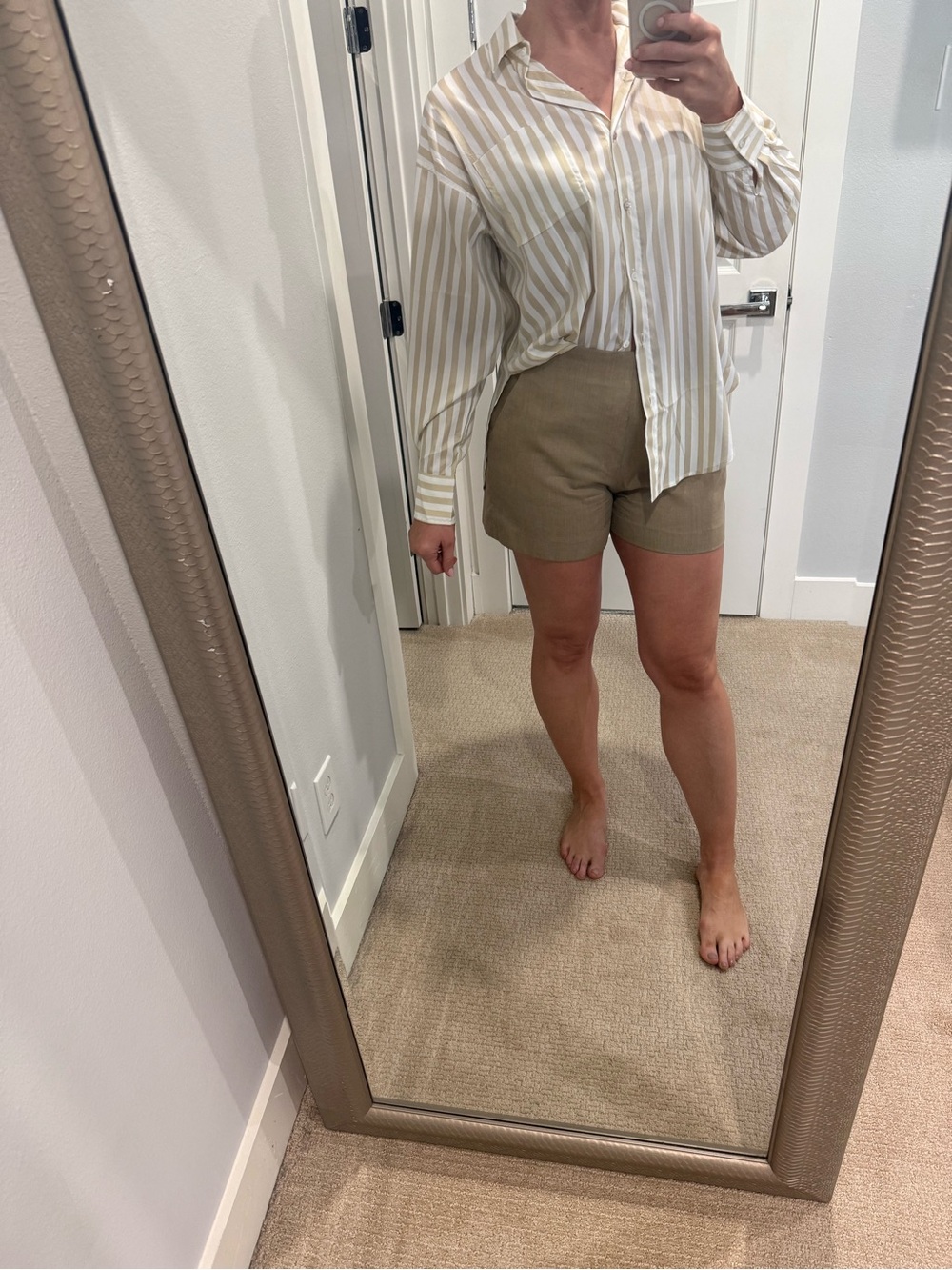 Karlie tan/white stripped button down